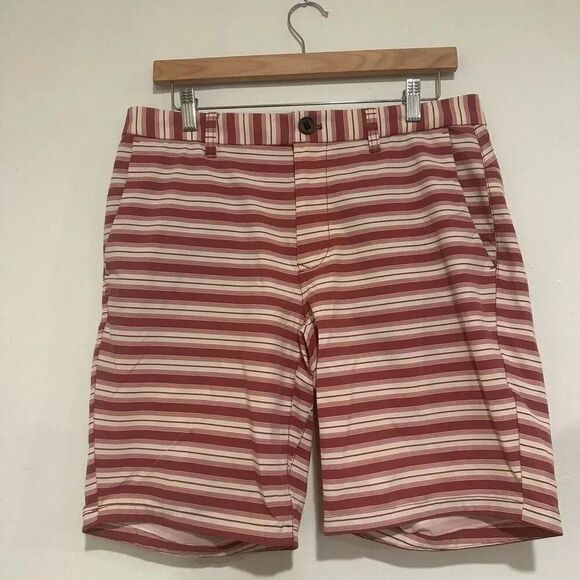 Bonobos Men’s Shorts Red Striped Chino Flat Front Size 32 Coast To Coasters - Picture 1 of 4